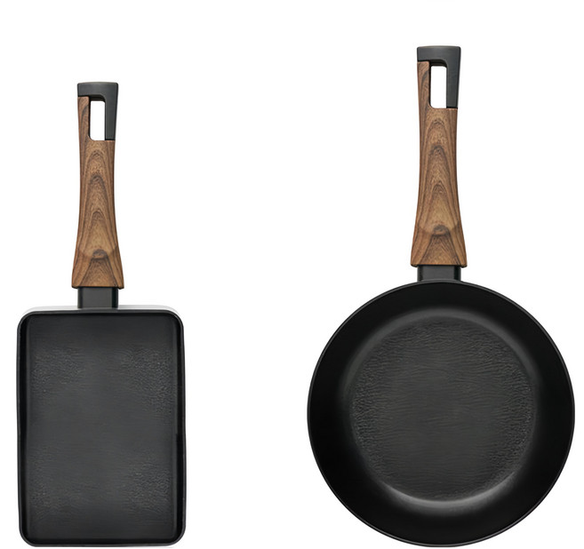 Silvat Carino IH 電磁爐用平底鍋2件組 黑色 方形鍋 18cm + 平底鍋 20cm, 1組, 18公分玉子燒鍋 + 20公分平底鍋