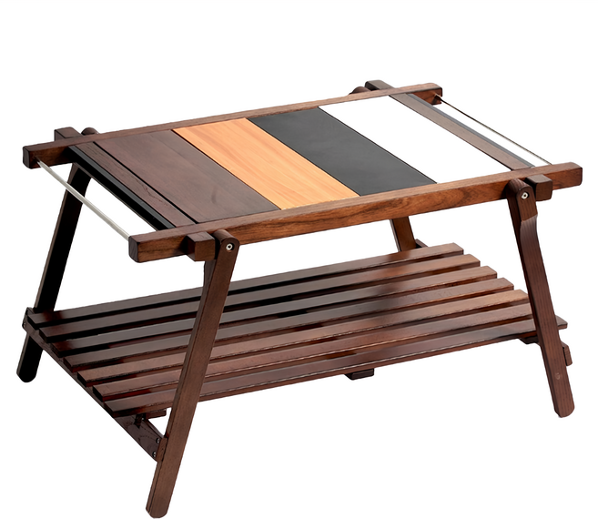 TREEWalker 實木 IGT女神桌 Set 含置物板 展開尺寸70x50x40cm 櫸木+不鏽鋼, 顏色隨機