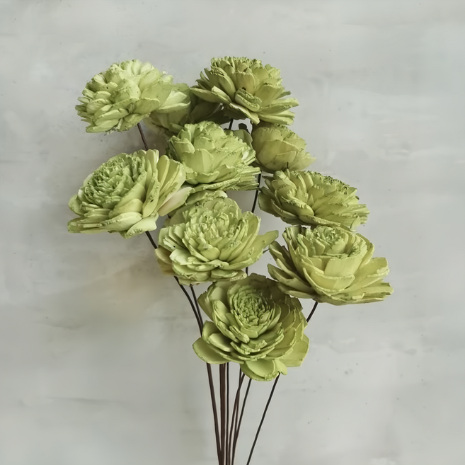 索拉花 花朵 + 枝條 已黏 4cm, 蘋果綠, 10支