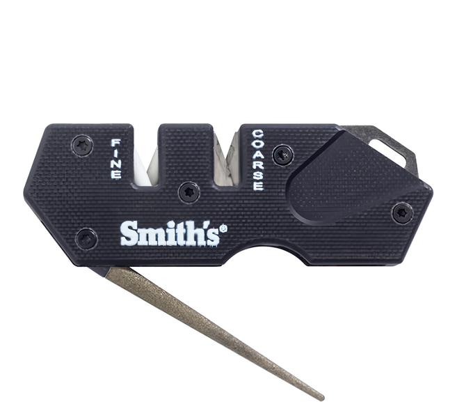 Smith's 磨刀專家 PP1-MINI-TACTICAL 戰術G10握柄多功能磨刀器 粗細磨刀槽 420SS框架 320號鑽石棒, 黑色 + 銀色, 1個