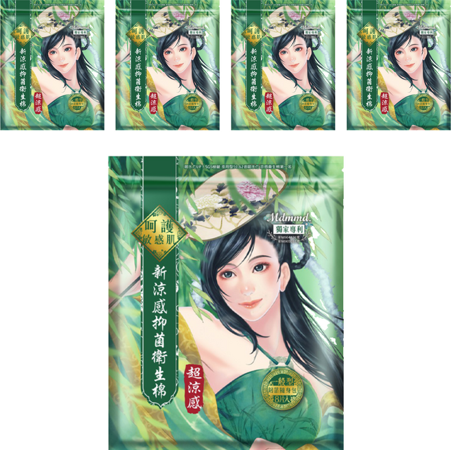 Mdmmd. 明洞國際 新涼感抑菌衛生棉 超涼感 專為台灣氣候設計 涼感持久8小時 0.2cm極薄透氣棉片, 一般型 24.5cm, 8片, 5包