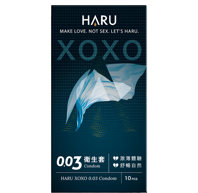 HARU 含春 XOXO 0.03衛生套 舒暢激薄款, 1盒, 10個