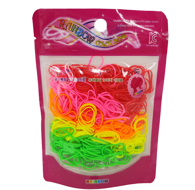 RAINBOW COLOR BAND 韓國橡皮筋 SY13827, 螢光五色, 1組