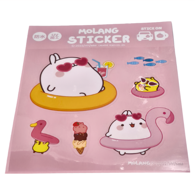 MOLANG 萌浪兔 防水貼紙 - 13.5cm x 13.5cm UV加工, 夏日時光 多色, 1張