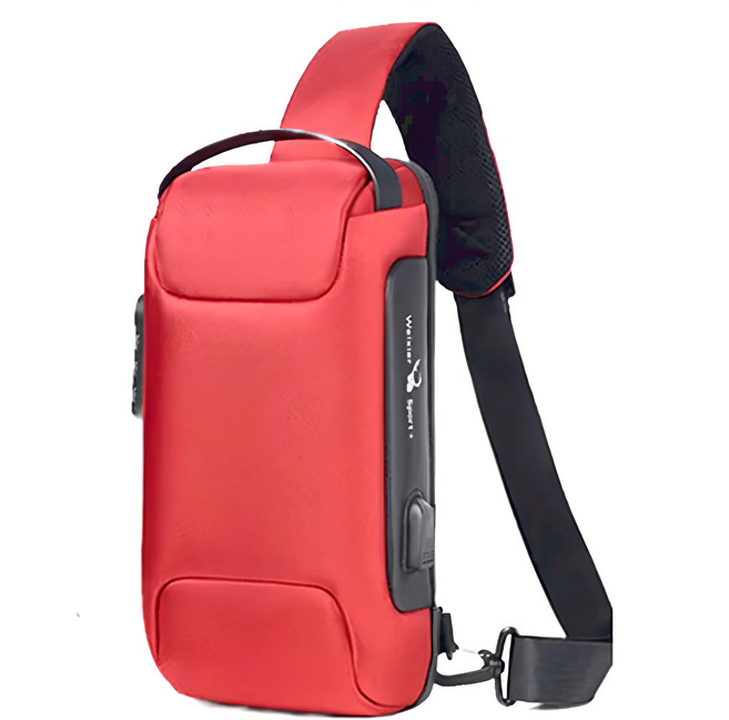WEIXIER 防盜鎖多功能大容量休閒腰包 高密度牛津布, 紅色