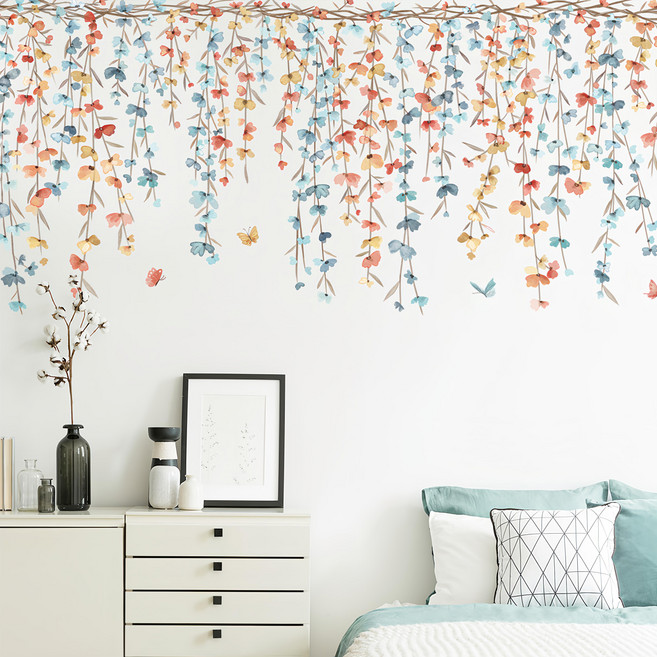 半島良品 DIY無痕創意牆貼壁貼, 雙拼 淡彩花編, 1個