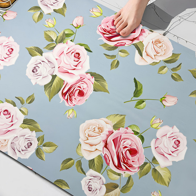 BonBon naturel 軟式硅藻土瞬吸速乾吸水地墊 玫瑰園 2個, 藍色