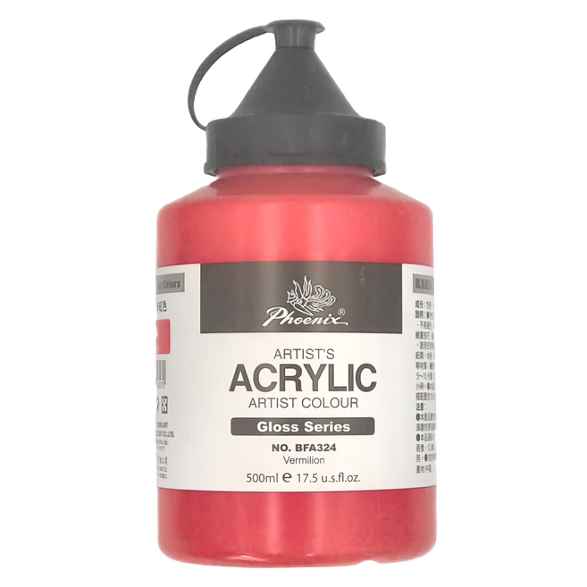 Phoenix 鳳凰畫材 亮光系列 鳳凰壓克力顏料 Vermilion, 500ml, 1色