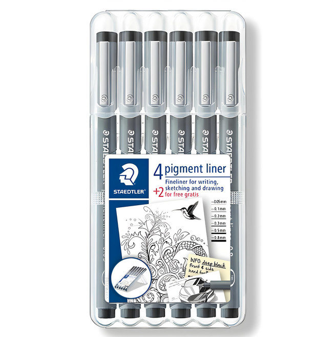 STAEDTLER 施德樓 Pigment Liner 308 設計筆, 黑色, 6支