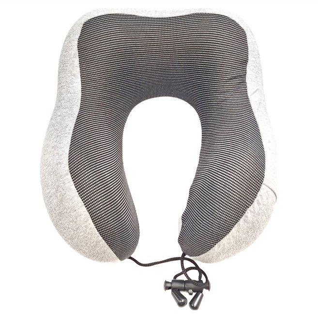FANCY LIFE M型記憶棉頸枕 旅行便攜U型枕 親膚柔軟磁布面料, 棉灰色