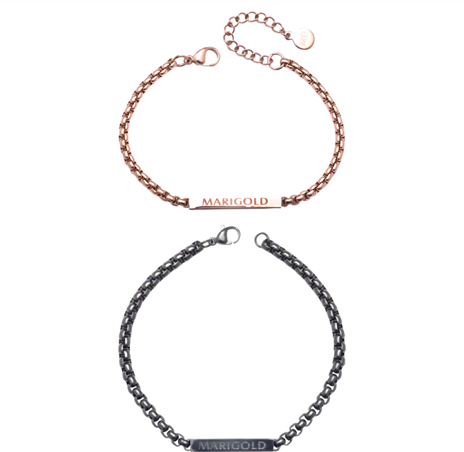 MARIGOLD 美爾朵 語言的浪漫 1 + 1 4種幸福語言情侶手鍊禮盒 1盒 男款20.5cm 女款14.5cm 延長鍊:男款無/女款4cm