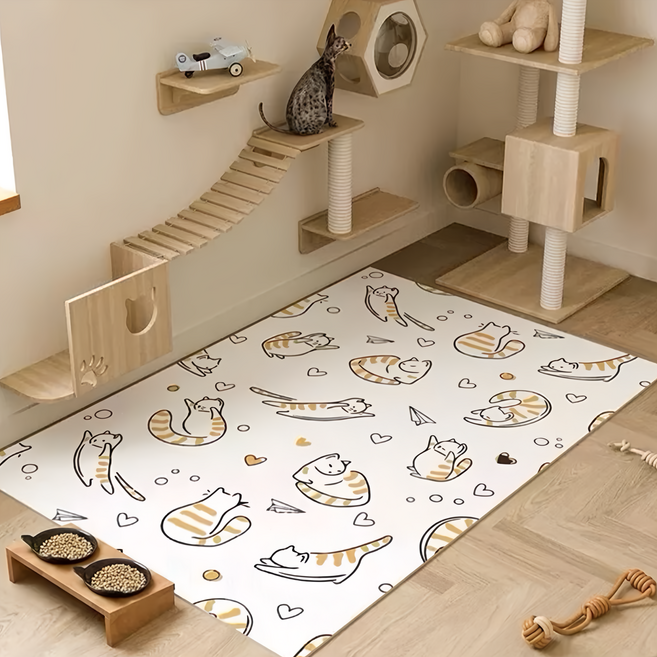 復古花紋 PVC皮革廚房地墊 可擦拭, 愛心橘貓, 1件