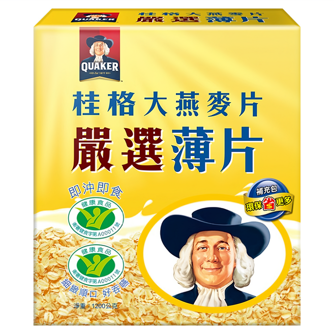 QUAKER 桂格 即沖即食大燕麥片嚴選薄片, 1.2kg, 1盒