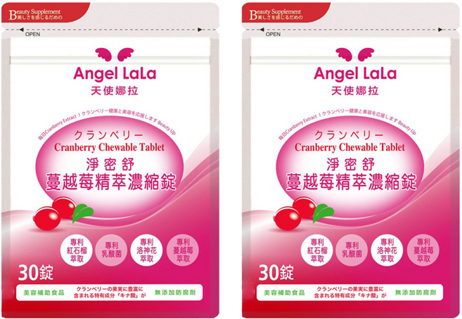 Angel LaLa 天使娜拉 專利蔓越莓精粹濃縮錠, 1g, 30顆, 2包