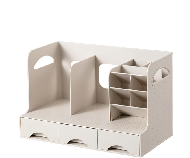 FAmILyLIFE 生活 斜插式附抽屜筆筒書架收納盒, 淺灰色, 1個