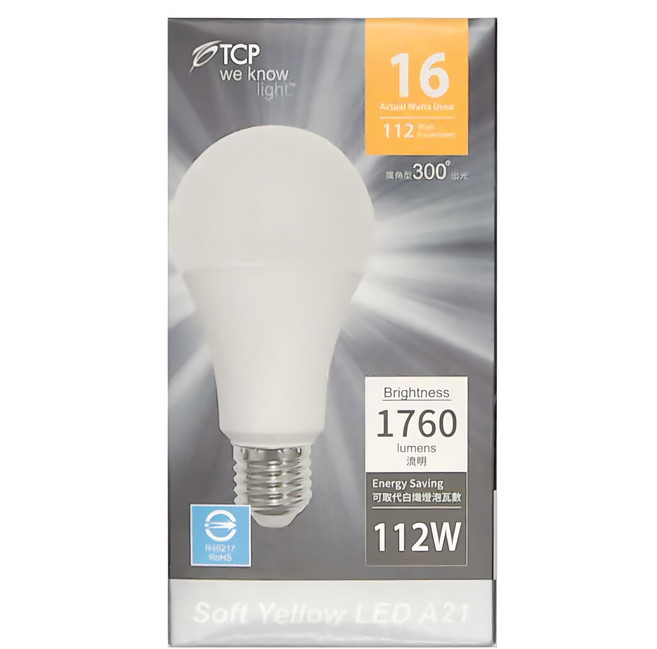 TCP 強凌 16W LED節能燈超亮版 L16030V70W0, 黃光, 10個