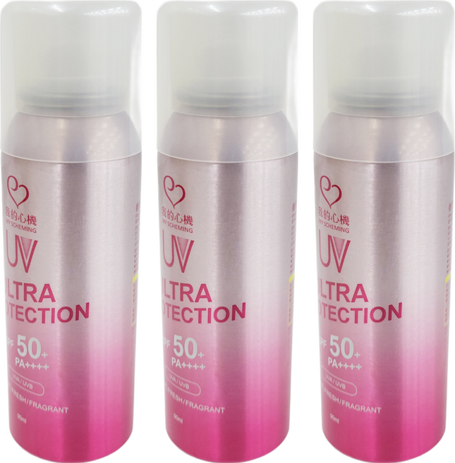 MY SCHEMING 我的心機 香氛亮白防曬噴霧 SPF50+ PA++++ 粉色, 90ml, 3瓶