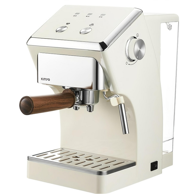 Kinyo 半自動義式奶泡咖啡機 附咖啡把手 + 咖啡粉杯 2個 + 咖啡勺 + 接水盒 + 杯墊 26.5 x 18 x 32cm 1.6L 1個, CMH-7930, 白色