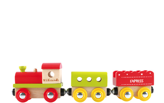 KCFriends 小鎮列車 木製玩具火車組 安全無毒 SGS檢驗合格, 紅，綠，木色, 1組
