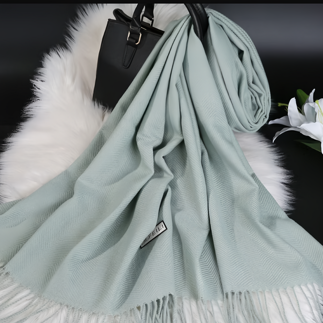 KissDiamond 純色喀什米爾羊絨加厚保暖兩用披肩圍巾 流蘇款 KD-A001 300g