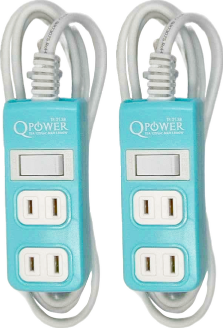 Tyson 太順電業 QPOWER 太超值系列 1開3插延長線插座 2孔 TS-213B, 1.8m, 碧藍色, 2條