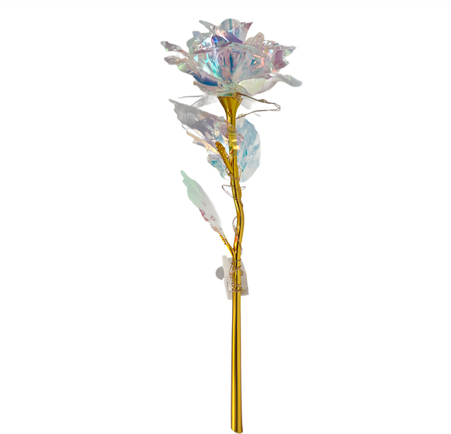 LED單枝金箔玫瑰花, 鋁膜七彩白, 1個