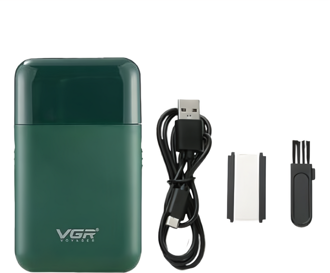 Vgr 衝鋒手掌刮鬍刀 附充電線 + 清潔刷, 綠色, V-390