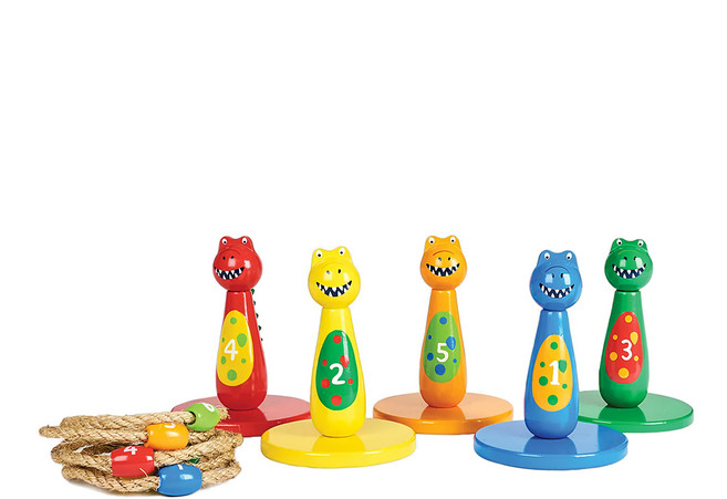 JoJo maman bebe 超優質益智積木五感玩具 實木系列 恐龍套圈圈, 彩色, 1組