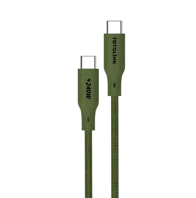 TOTOLINK USB-C to USB-C 強韌快充傳輸編織線 240W, 1m, 雨林綠, 1條