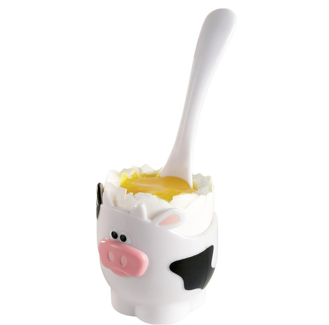 Joie Moomoo附匙造型蛋杯 乳牛, 黑白色, 1個