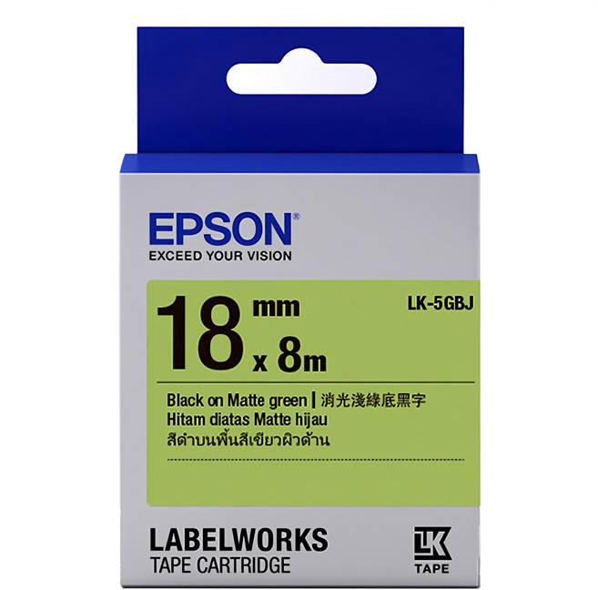 EPSON 消光霧面系列 標籤帶 18mm, 8m, 淺綠底黑字