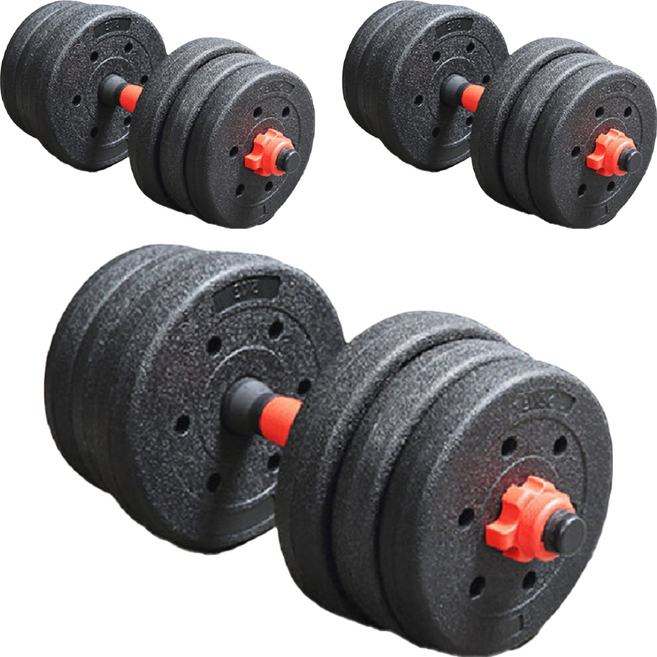 環保啞鈴 圓 安全防滑設計 槓鈴啞鈴多功能兩用組 實心槓高強度不變型, 10kg, 3個