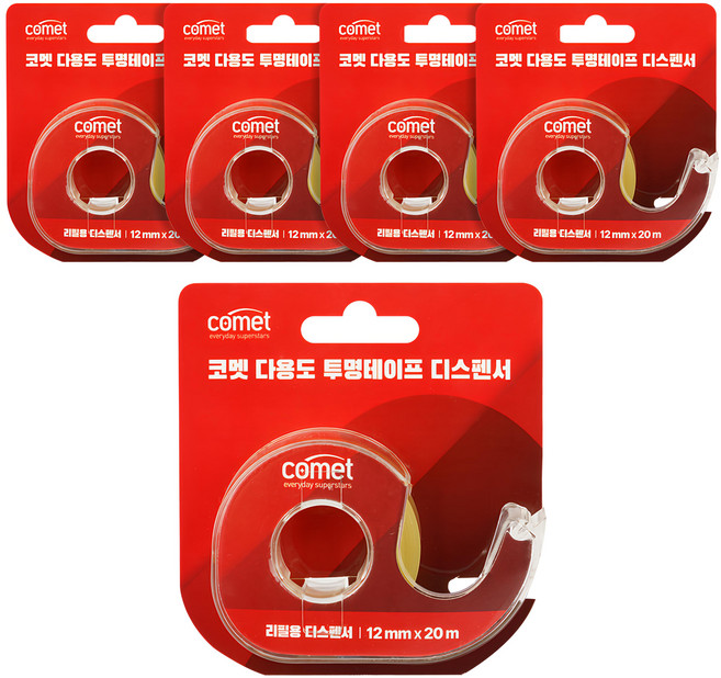 comet 多用途透明膠帶膠台組, 5組, 混色