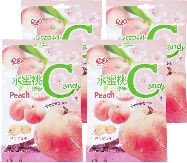 綠得製菓 水蜜桃硬糖, 100g, 4袋