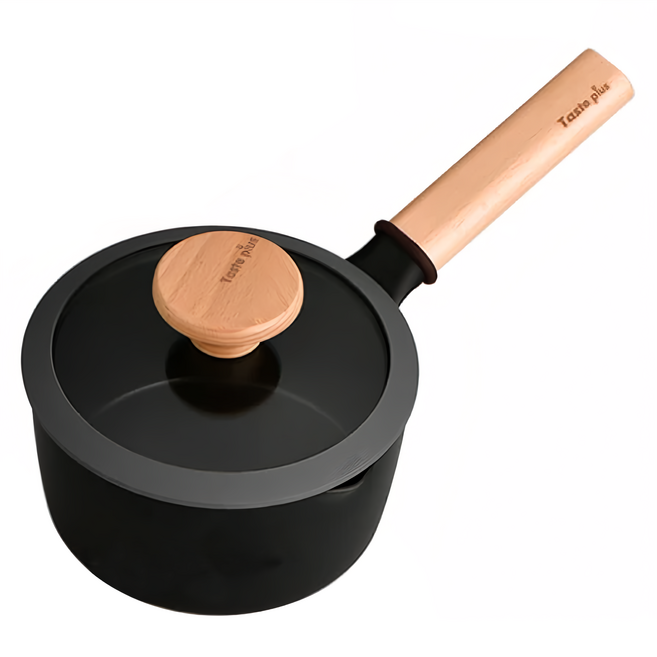 Taste plus 悅味 內外不沾鍋 小湯鍋 泡麵鍋 牛奶鍋 16cm, 湯鍋黑色 + 把手木紋色, 1個