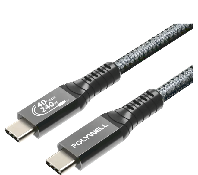 POLYWELL 寶利威爾 USB4 Type-C PD3.1 240W 超高速傳輸充電線 PW15-W45-A359, 黑色, 2m, 1條