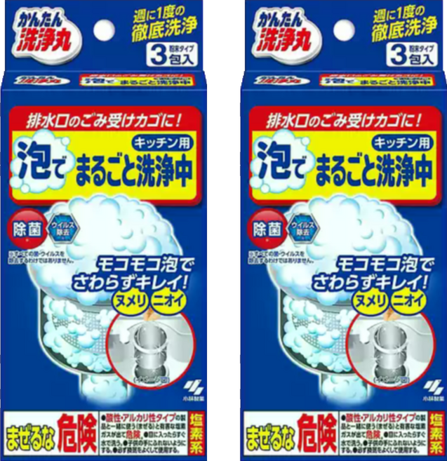 KOBAYASHI 小林製藥 廚房用排水口提籠清潔發泡粉 3包, 90g, 2盒