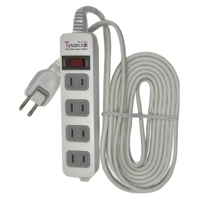 Tyson 太順電業 1切4座安全延長線 2P, 4.5m, 白色, 1條