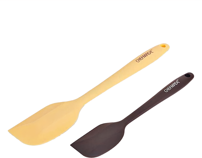 CHEFMADE 學廚 矽膠刮刀2入組 大 27.8 x 5.6 x 1.3cm + 小 20.4 x 4.1 x 1.1cm, 黑色 + 黃色, 1組