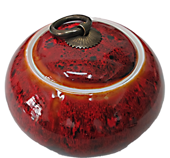 古典陶藝銅環茶葉罐, 古詩款 雞血紅, 1個