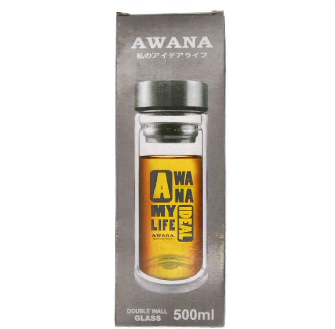 AWANA 寬口濾網雙層玻璃杯 7.7 x 7.7 x 21cm, 銀色 + 透明色, 1個