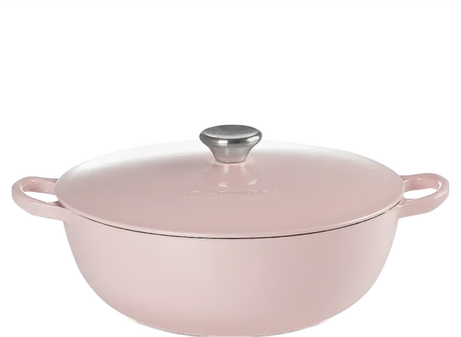 LE CREUSET 媽咪鐵鍋 鋼頭 內鍋黑 5360g 4.9L, 1個, 雪紡粉, 28cm