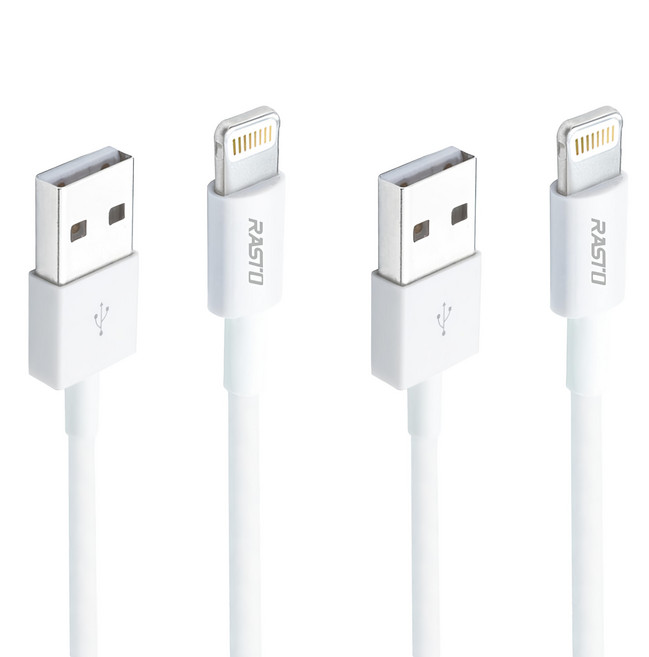 RASTO RX34 蘋果 Lightning 充電傳輸線雙入組, 1m, 白色, 1組