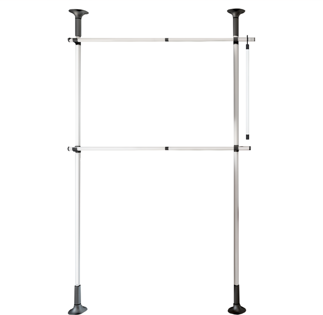 Liwooliving 頂天立地雙層衣架+晾衣叉, 黑白