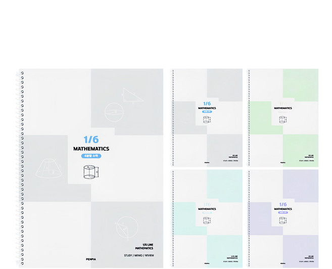 Penpia 3000 6分割線圈數學筆記本, 5個, 顏色隨機