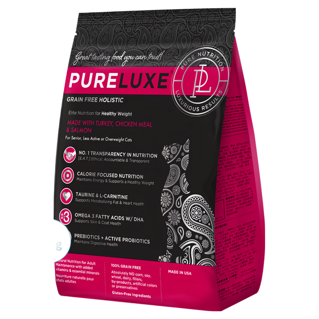 PURELUXE 純華 高齡貓用天然無穀低卡糧, 1包, 400g, 火雞肉+雞肉+鮭魚