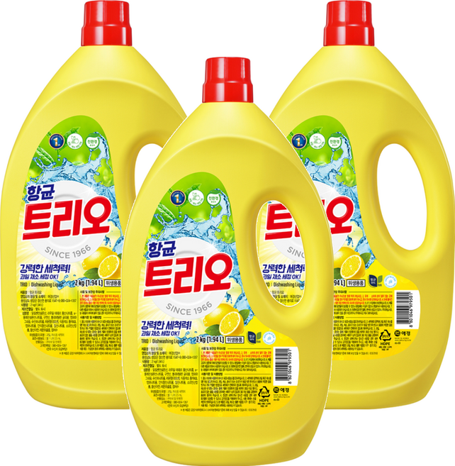Trio 蔬果碗盤洗潔精 檸檬香, 2kg, 3桶