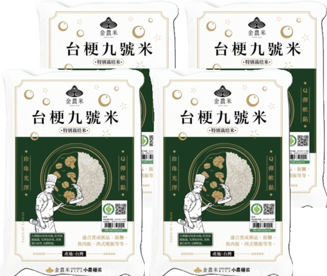 GOLDEN RICE 金農米 台梗九號米, 1.8kg, 4袋, CNS二等