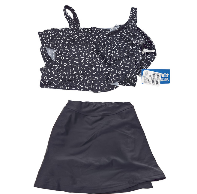 Summer love 夏之戀 大女長版二件式泳裝, 黑色 + 白色