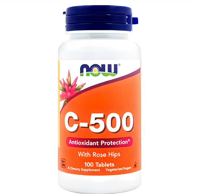 NOW Foods 維他命C-500 + 玫瑰果, 100顆, 1罐